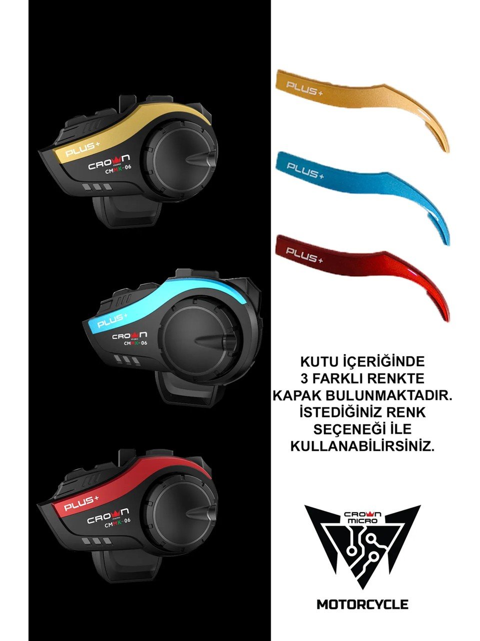 crownmikro (6) Crown Micro 6 Kişilik interkom Motosiklet Kask Bluetooth intercom kulaklık Seti CMMK-06 PLUS+ - Görsel 6