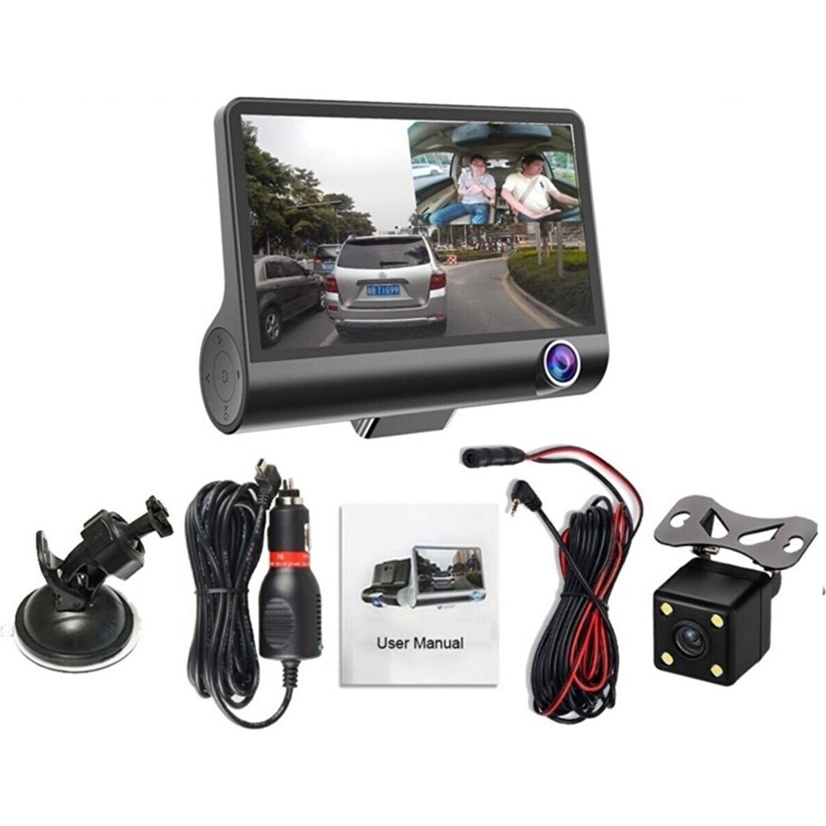 110000273891692.jpg Wevolt 3 Kameralı 4 Inç 1080P Yol Kayıt Kamerası Geri Vites Araç Içi Kamera Gece Görüşlü. Araç Kamerası. - Görsel 2