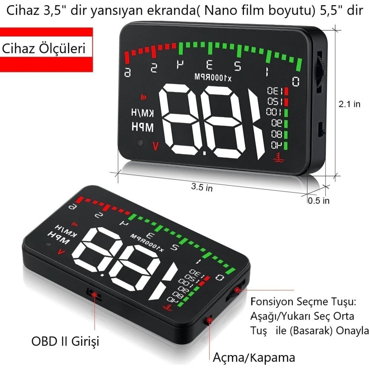 110000352756695.jpg Duhalıne Peugeot 301 Araba Uyumlu Dijital Hararet Su Sıcaklık- Hız -Motor Devri Göstergesi Ekranı Hud Obd - Görsel 3