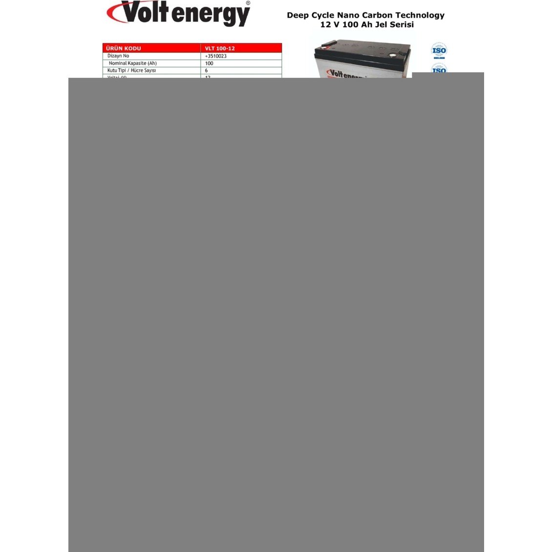 110000412275792-2.jpg Volt 12 V 100 Amper Jel Akü Deep Cycle Nanocarbon ( ÜRETİM YILI: 2025 ) - Görsel 2
