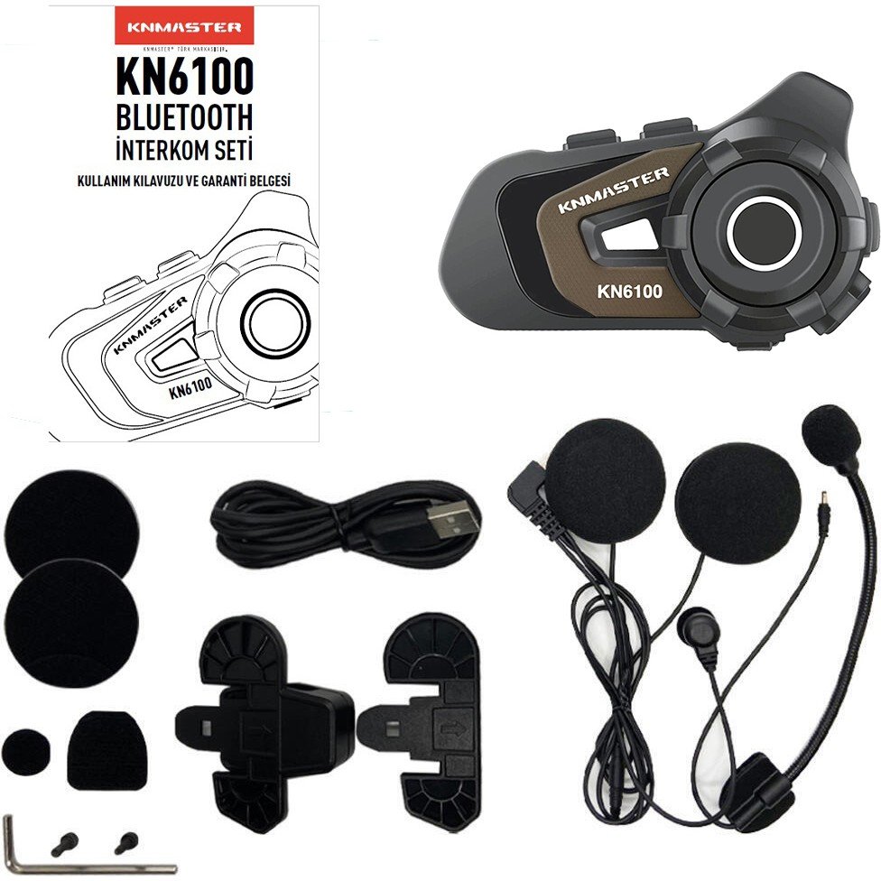110000459589455.jpg Knmaster KN6100 Motosiklet Kask Interkom Bluetooth Intercom Kulaklık Seti Karbon Gold - Görsel 3