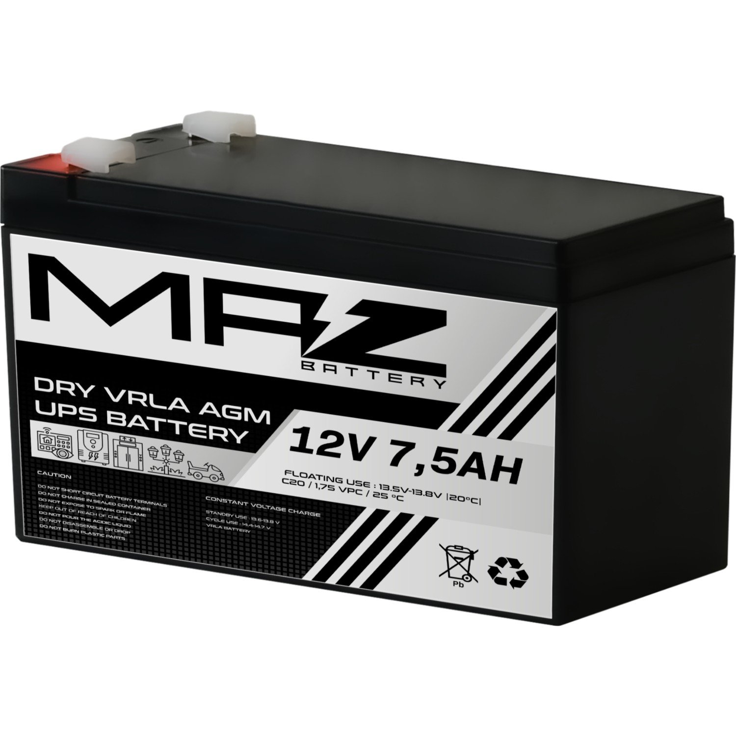110000483478339-1.jpg Maz Akü 12 Volt 7.5 Amper (Ah) Kuru AGM VRLA Akü (Yeni Üretim) - Görsel 1