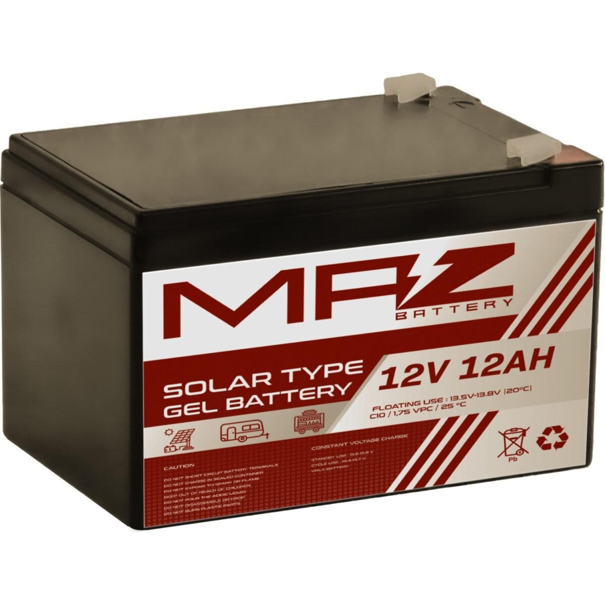 Maz Akü 12 Volt 12 Amper (Ah) Solar Jel VRLA Akü (Yeni Üretim) - Görsel 1