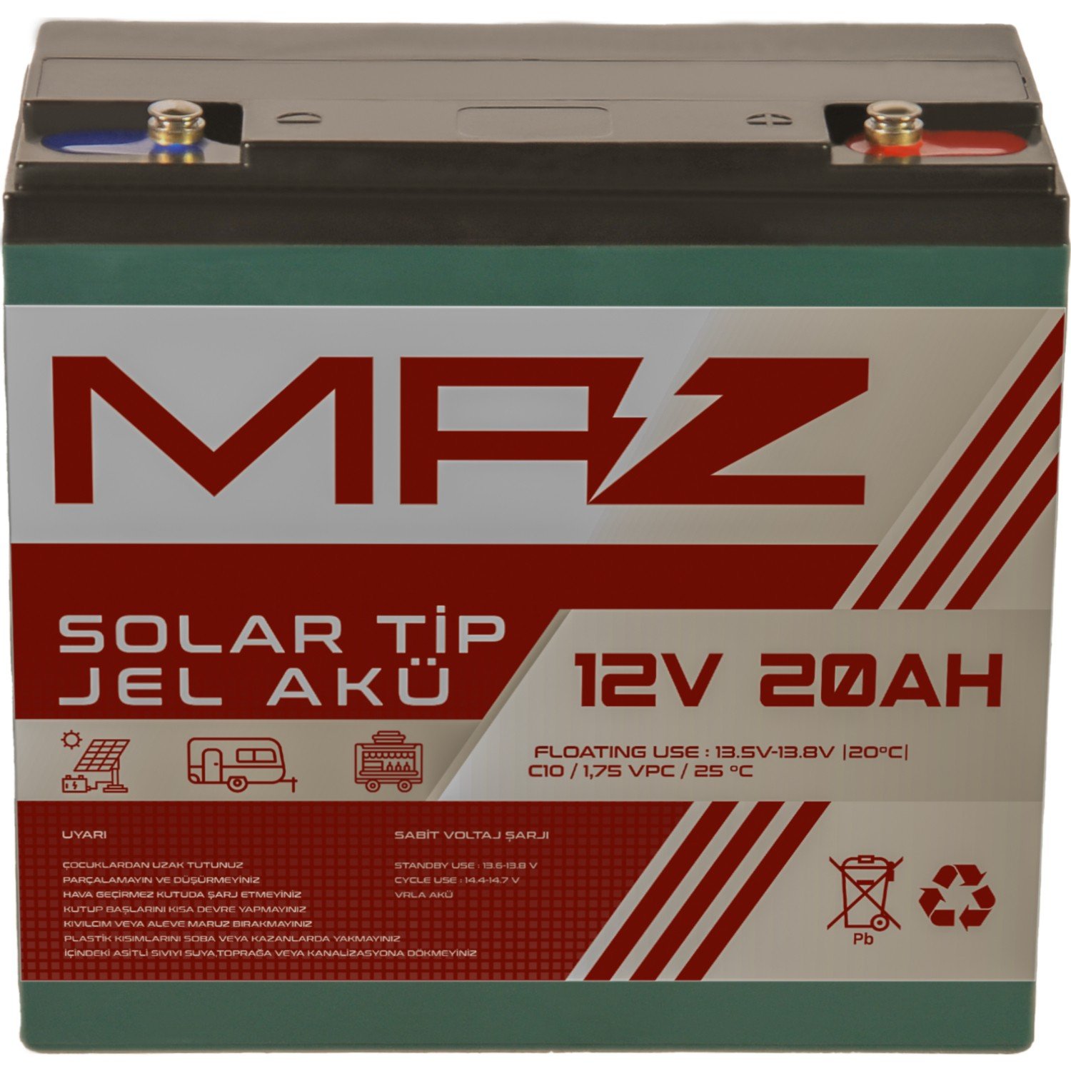110000486723194-2.jpg Maz Akü 12 Volt 20 Amper (Ah) Solar Jel Akü (Güneş Paneli Akü) - Görsel 1