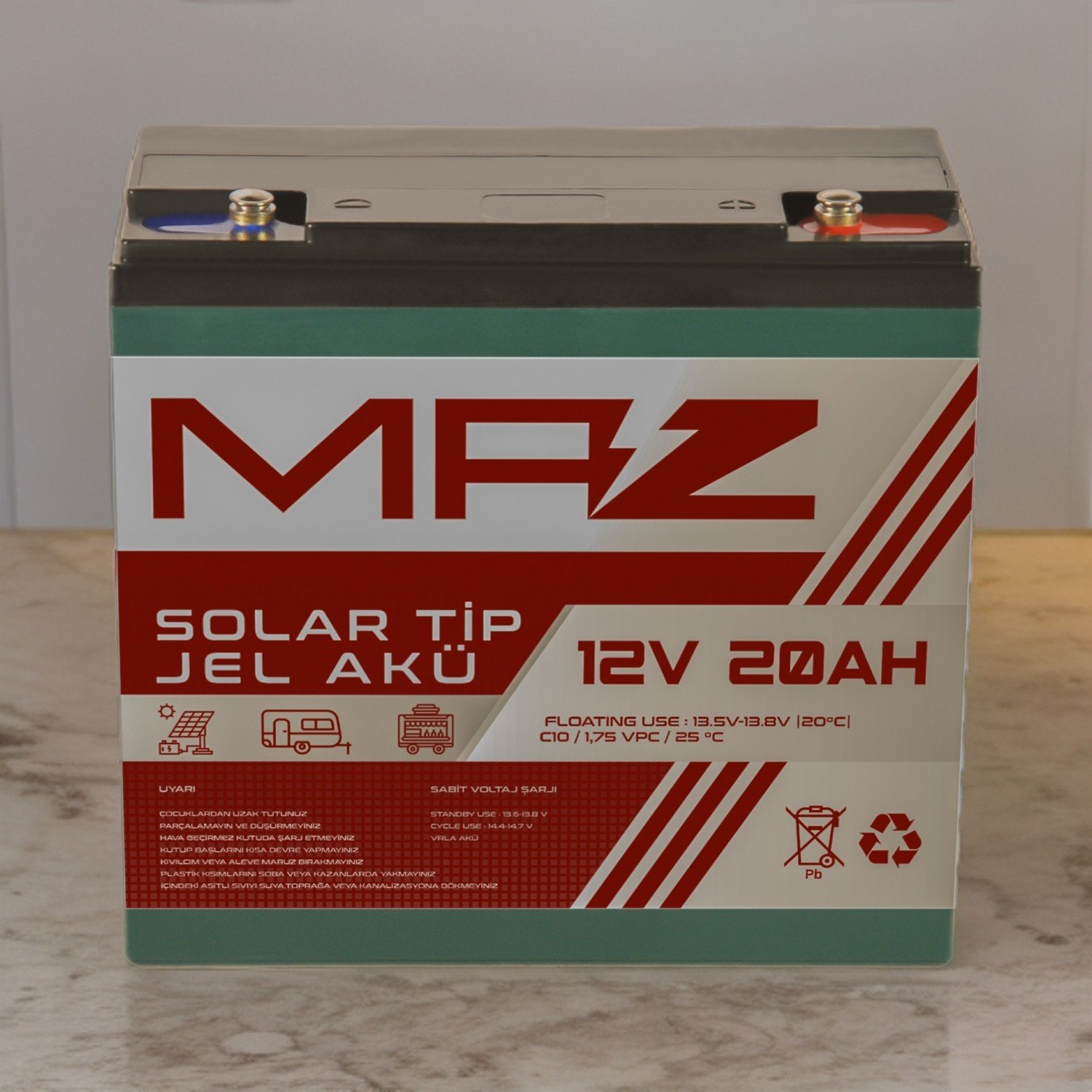 110000486723197-2.jpg Maz Akü 12 Volt 20 Amper (Ah) Solar Jel Akü (Güneş Paneli Akü) - Görsel 4