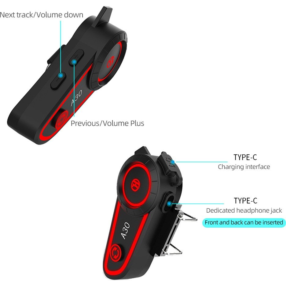 110000514595691.jpg Motosiklet Bluetooth Kask Kulaklık Interkom, 2800MAH, Bluetooth 5.2, Su Geçirmez Intercom 3 LED Işık - Görsel 2