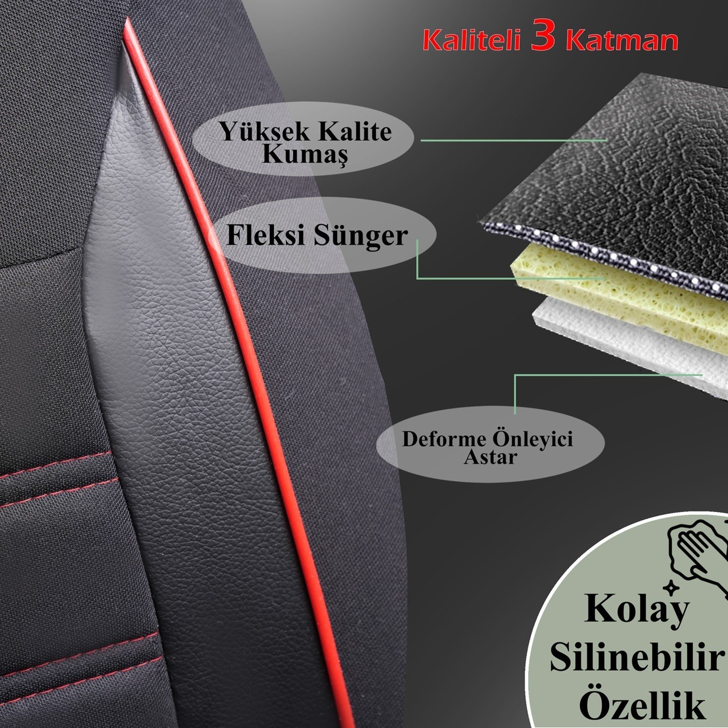 110000523876873.jpg Z&C MAXTECH Volkswagen Golf 7 Uyumlu Özel Tasarım Oto Koltuk Kılıfı Seti Smart K - Görsel 5