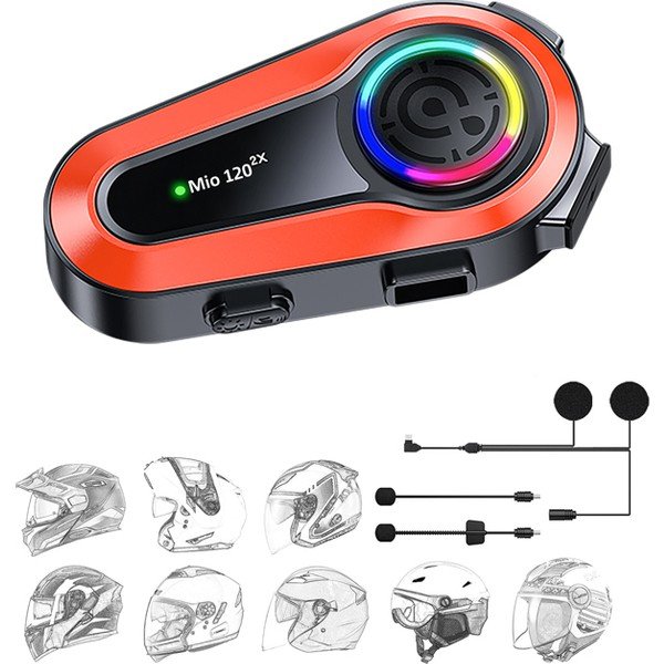 110000677500730.jpg Mioji Mio 120 2x RGB 1000mAh IPX6 1500m 2 Kişilik Kask Intercom Motosiklet Bluetooth Kulaklık - Görsel 2