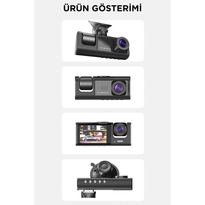 110000712882759.jpg Torima Ta-01 Siyah 1080P Araç Içi 3 Kameralı LCD Ekranlı Gece Görüşlü , G-Sensör , Geri Görüş Kameralı Yol Kayıt Araç Kamerası - Görsel 3