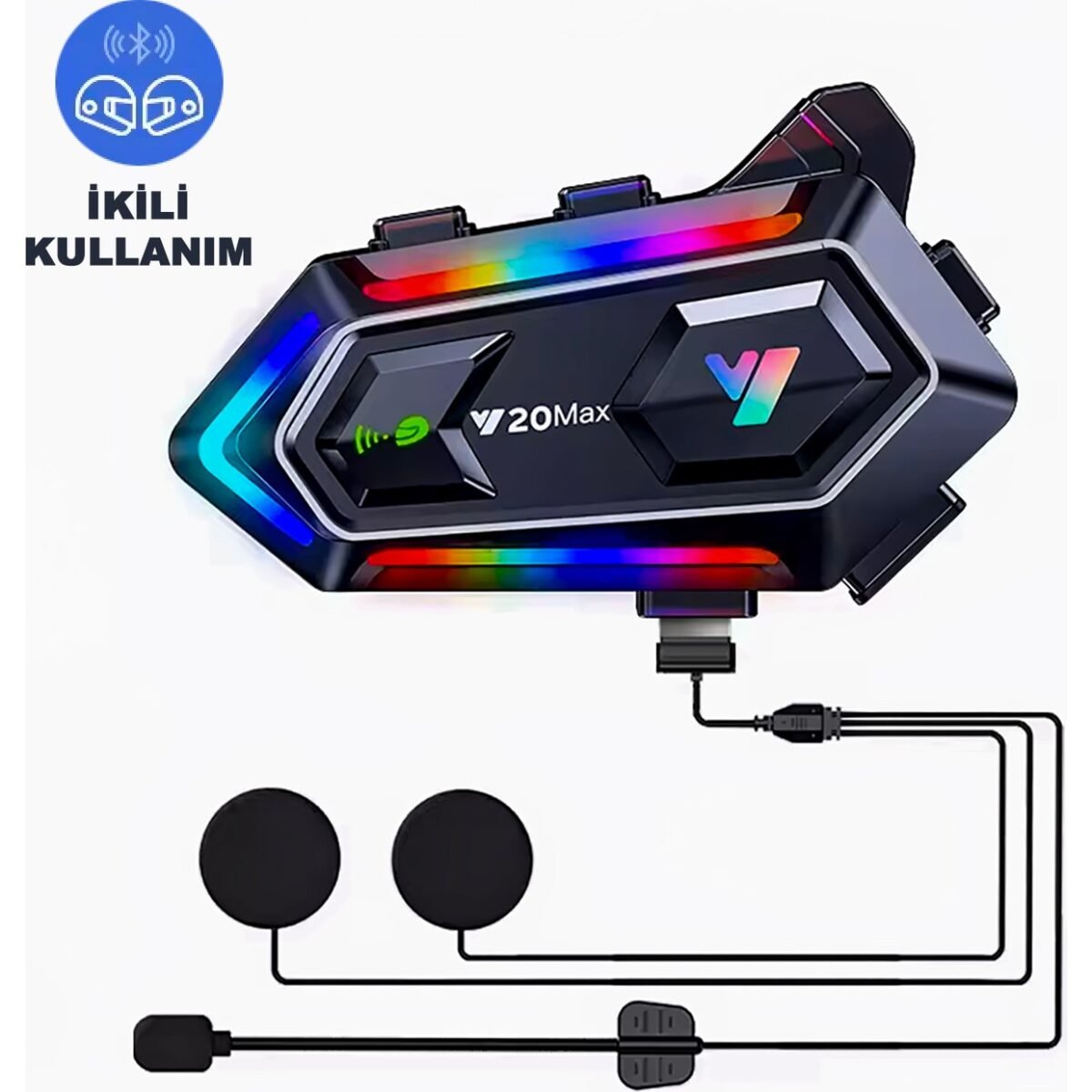 Robeve Ikili Interkom Bağlantılı Y20 Max Motorsiklet Intercom Su Geçirmez Kask Intercom Rgb Intercom Bluetooth 5.3 Interkom Ikili Interkom Bağlantılı Intercom - Görsel 1