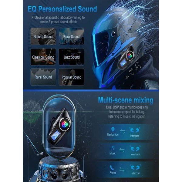110000722521928.jpg Deanb Ipx6 LCD EKRAN Su Geçirmez Sd Kartlı 2 Kişi 300M Siri Destek Eq Ses Interkom Kask Kulaklığı Gürültü Off - Görsel 3