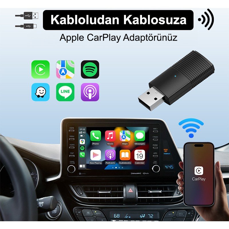 110000760219901.jpg Dark Mini Pro Araç Kiti Apple Cihazlar İçin Kablosuz Apple Carplay Adaptörü, Wireless Carplay Çevirici (DK-VA-MPC1) - Görsel 5
