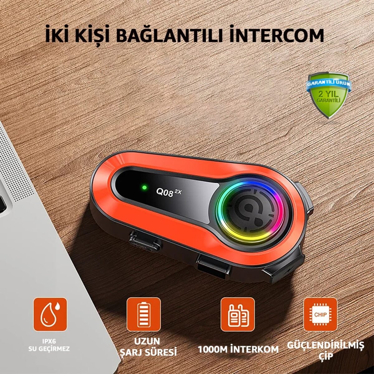 Robeve Q08-2X Iki Kişi Bağlantılı Motorsiklet Kask Intercom Rgb Işıklı Motorsiklet Interkom Uzun Şarj Süresi Su Geçirmez Intercom Çift Bağlantılı Intercom - Görsel 1