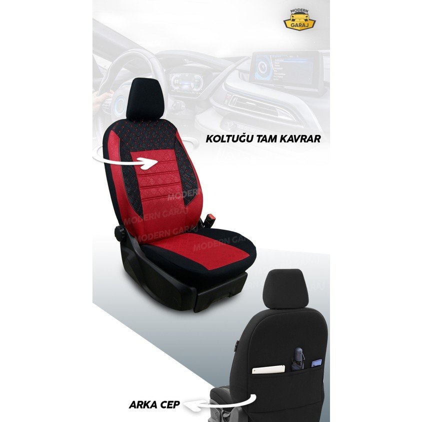 110000789271827.jpg Modern Garaj Fiat Albea, Tipo, Linea, Palio, Egea, Tempra Uyumlu Ön Arka Tam Set Gofrajlı Oto Koltuk Kılıfı Seti - Görsel 2