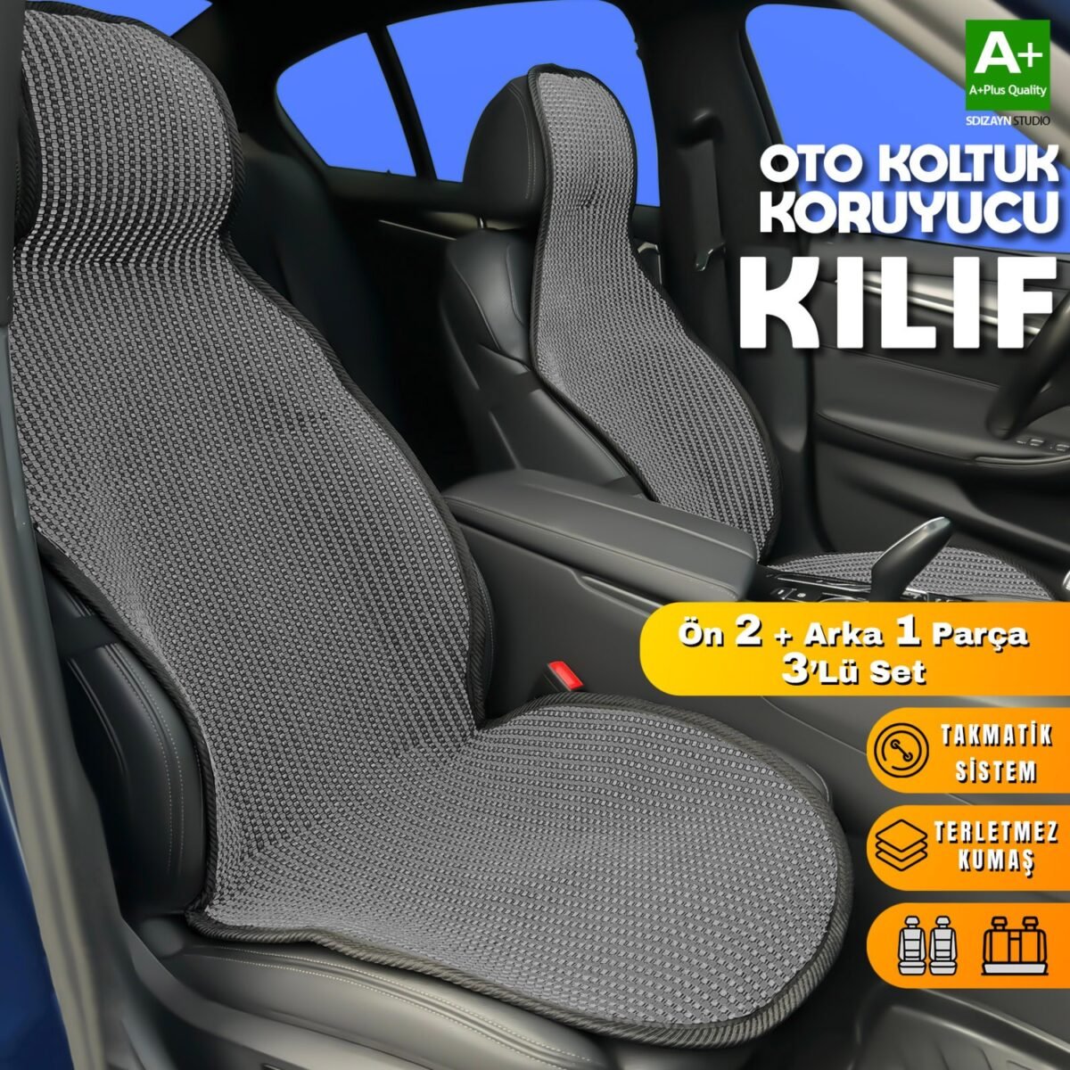 S-Dizayn Oto Koltuk Koruyucu Kılıf Füme Universal 2+1 Parça Ön Arka A+ Kalite - Görsel 1