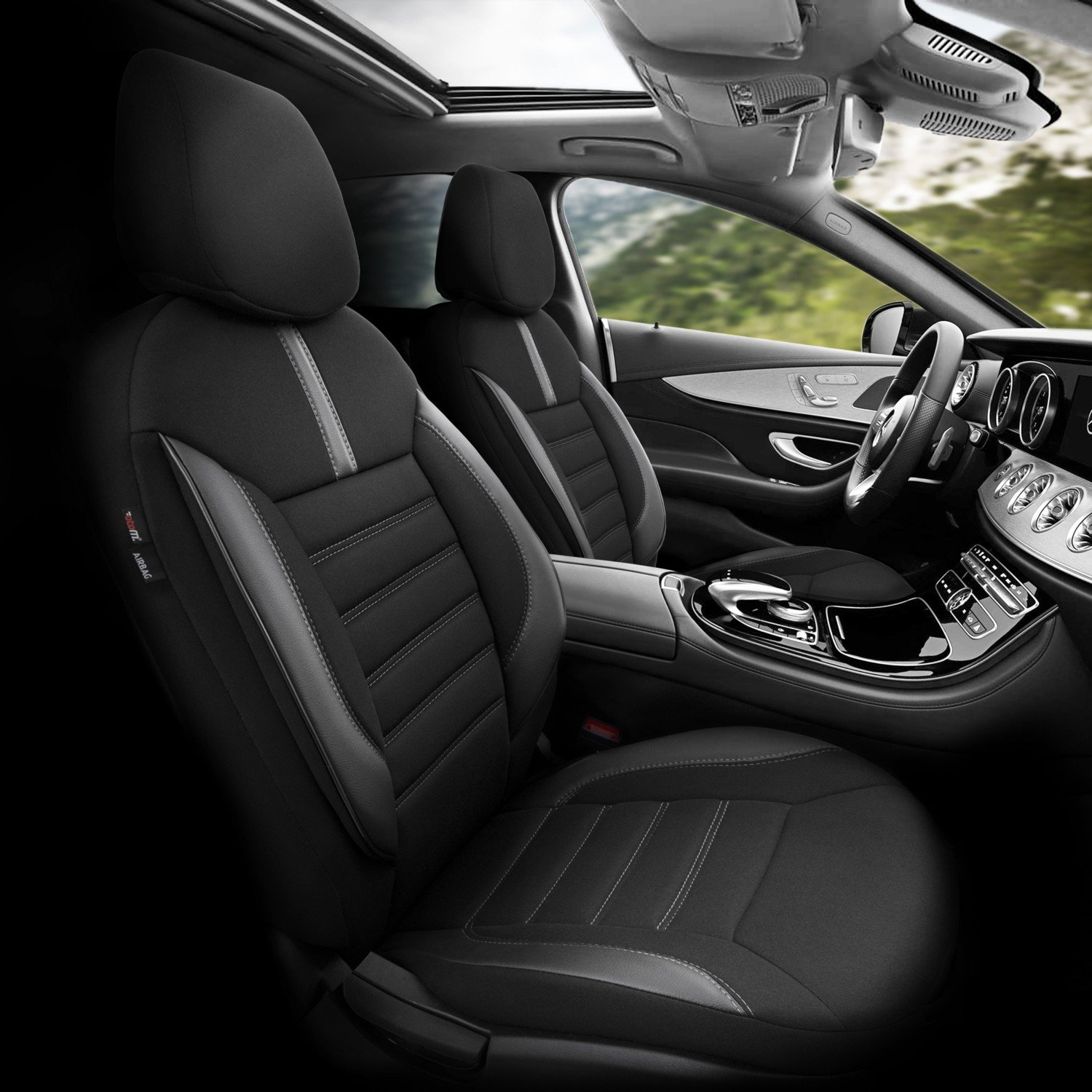 110000807655594.jpg Otom Limited Design Airbag Dikişli Ekstra Destekli Oto Koltuk Kılıfı Tam Set Siyah - Gri - Görsel 1
