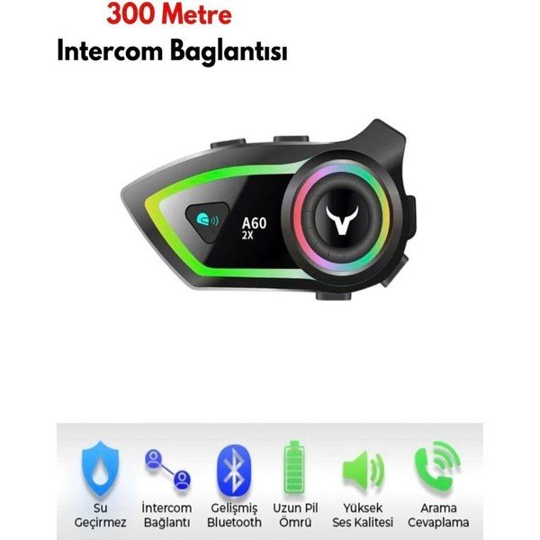 110000828425952.jpg Deanb A602X IP67 Su Geçirmez 2 Kişi 300M İNTERKOM  RGB Işık Wireless Motor Motosiklet Kask Kulaklığı - Görsel 2