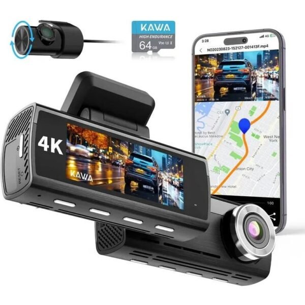 Kawa D8 2 Kameralı Ön / Arka 4K + 1080P Sony Starvis Sensörlü Türkçe Wi-Fi Gps'li Araç Kamerası