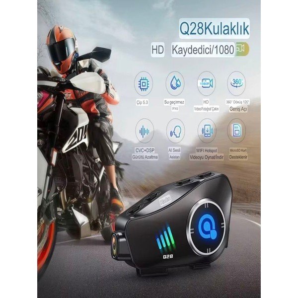 110000930775648.jpg Deanb Q-28 Su Geçirmez Wireless 30FPS HD Yatay/Dikey 1920^1080P Kamera Motosiklet İnterkom Motor Kask Kulaklık - Görsel 2