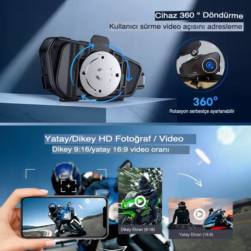 110000944034361.jpg Kameralı Intercom Motorcu-Motosiklet Kask Kulaklığı - Görsel 3