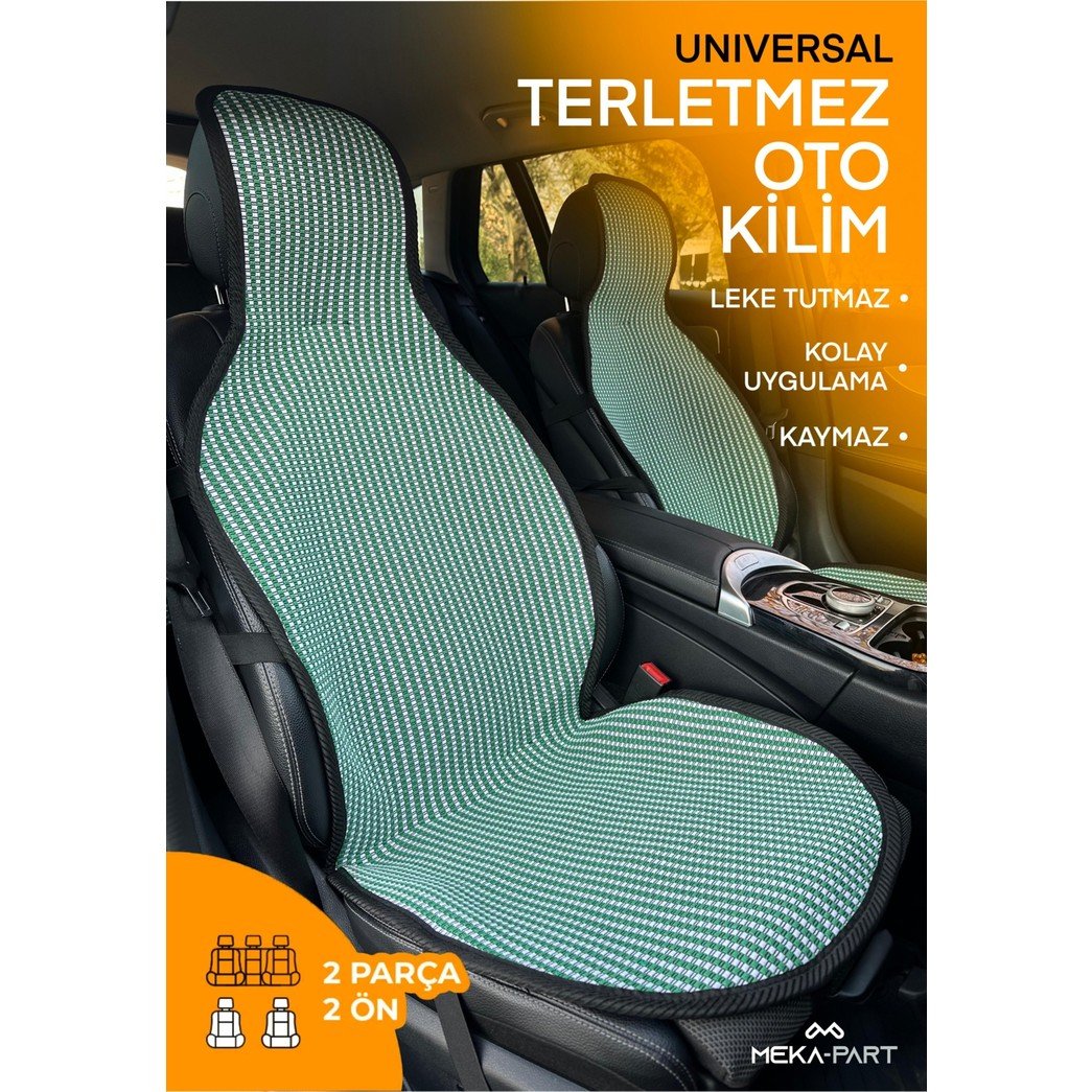 110000965418645.jpg Meka Part Oto Koltuk Koruyucu Kılıf 2 Parça Universal Ön Koltuklar Yeşil Beyaz %100 Pamuk - Görsel 1
