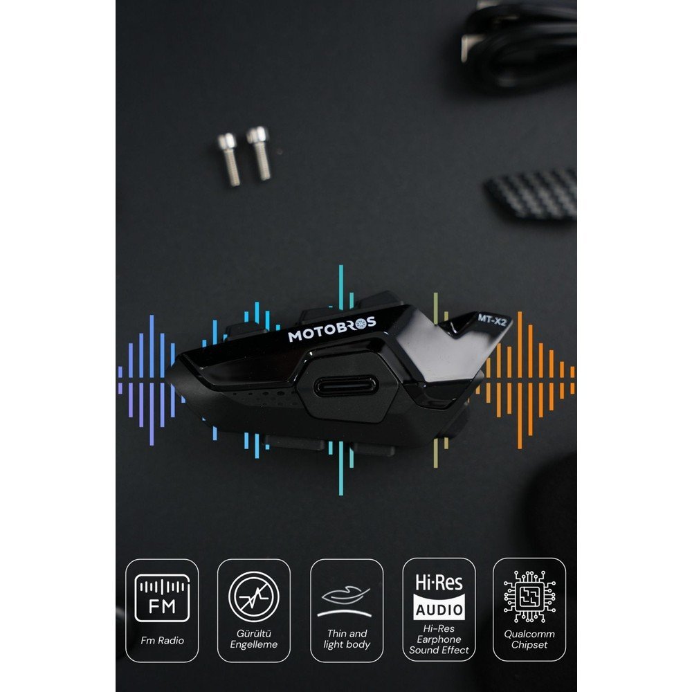 110000965584105.jpg Mt-X2 5.3 Kask Kulaklık Bluetooth Motosiklet Kulaklık Intercom Seti Siri ve Google Asistan-Eşleşmeli - Görsel 2