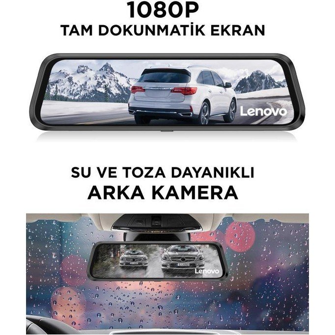 110000968591903.jpg Lenovo V7AHD Siyah 1080P Araç Içi 9.6inç Dokunmatik Dikiz Ayna Gece Görüşü Ön ve Arka Araç Kamerası - Görsel 3