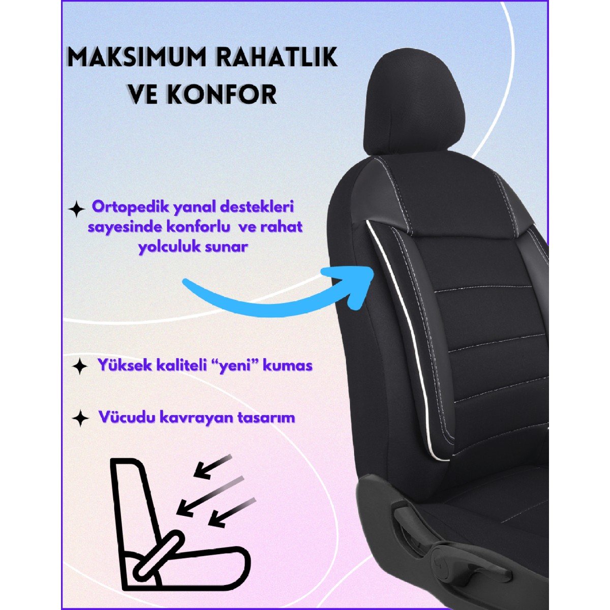 110000980012811.jpg Z&C MAXTECH Her Araca Uyumlu Oto Koltuk Kılıfı Tam Set Cover B - Görsel 3