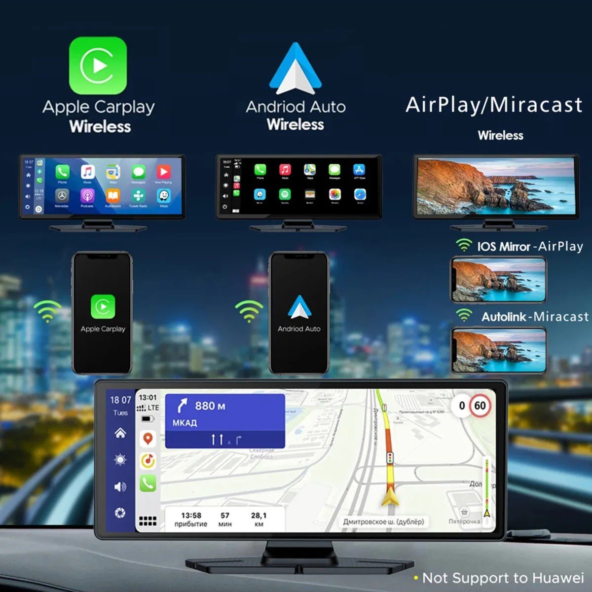 110000992642395.jpg Radoon Yeni Tasarım Kablosuz Carplay Android Auto Uyumlu 4K 10.2 Inç Çift Kameralı Araç Multimedya Ekranı - Görsel 3