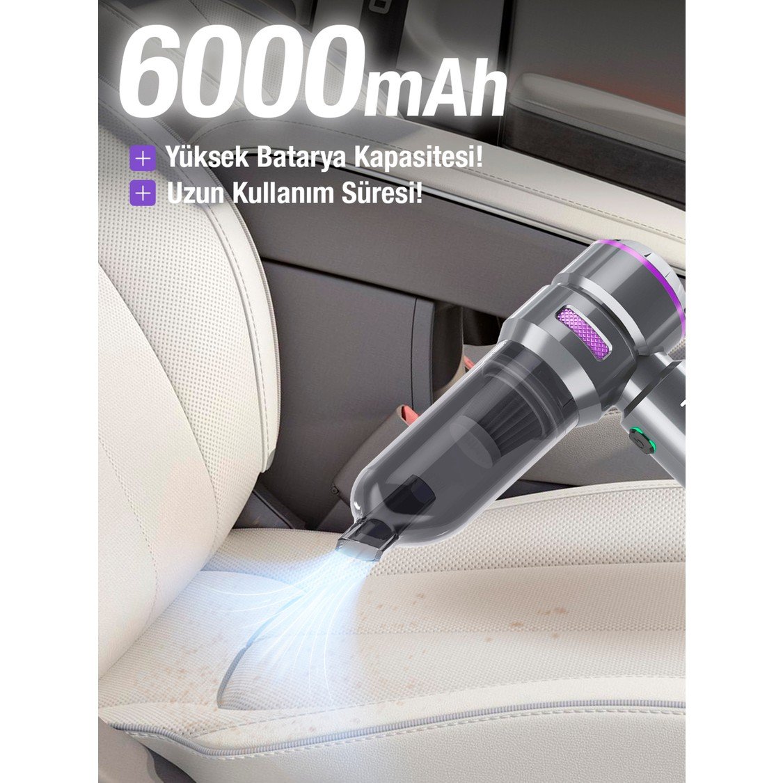 110000993707671.jpg Auhma Ahv-01 Kablosuz Güçlü Araç Süpürgesi ve Hava Üfleyici | 15000PA Vakum Gücü | 3 Kademeli Hız | 9 Parça Aksesuar - Görsel 4