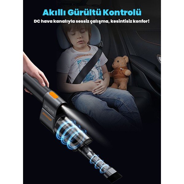 110000997250141.jpg Wrapsol Oto Araç Süpürgesi Katlanabilir Vakumlu Üflemeli Şarjlı Çok Fonksiyonlu Ev Araba Kamp 15000PA Çekim - Görsel 6