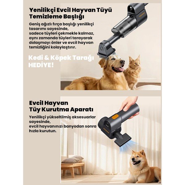 110000997250142.jpg Wrapsol Oto Araç Süpürgesi Katlanabilir Vakumlu Üflemeli Şarjlı Çok Fonksiyonlu Ev Araba Kamp 15000PA Çekim - Görsel 7