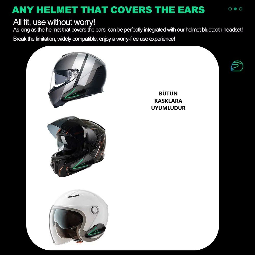 110001000793255.jpg Motosiklet Kask Kulaklık C60 2x ,100METRE 2 Cihaz Bağlanabilme Özellikli Interkom LED Işıklı - Görsel 3