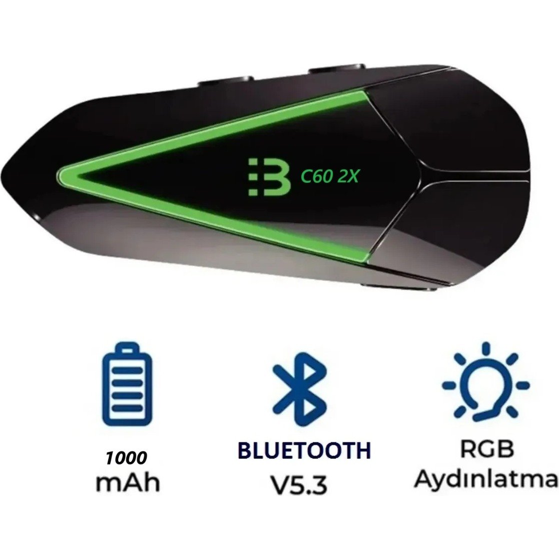 110001000793257.jpg Motosiklet Kask Kulaklık C60 2x ,100METRE 2 Cihaz Bağlanabilme Özellikli Interkom LED Işıklı - Görsel 5