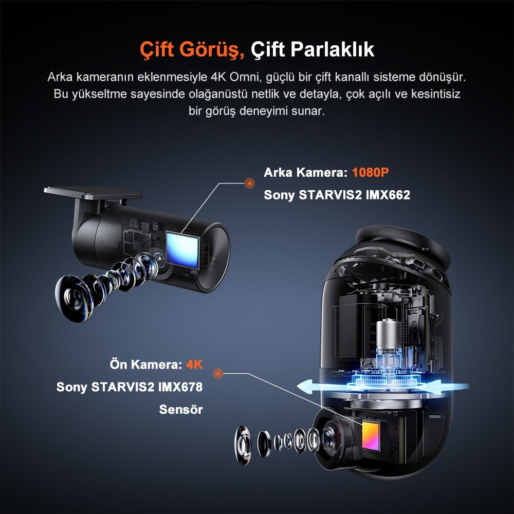110001003173030.jpg 70MAI Dash Cam Omni X800-2 Ultra Hd 4K Çözünürlük Araç Kamerası , 360° Dönebilen 4K Araç Kamerası,çift 4K Ön ve Arka Kamera RC14 ve 128 GB Sd Kart,süper Algılama Adas,aı Hareket Algılama 2.0 Siyah - Görsel 4