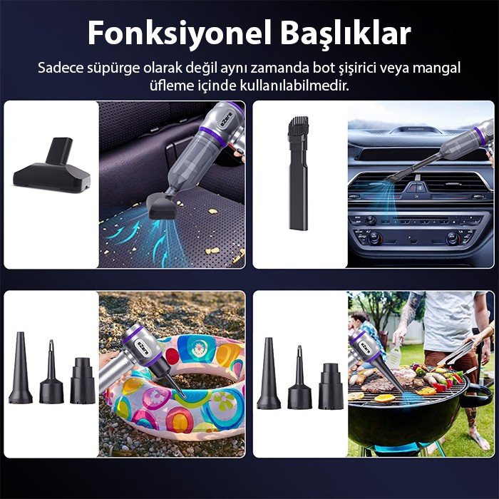 110001025367806.jpg Ezere 16000PA Güçlü Portatif Tasinabilir Vakumlu Kablosuz Üflemeli Mini Araç Süpürgesi - Görsel 4