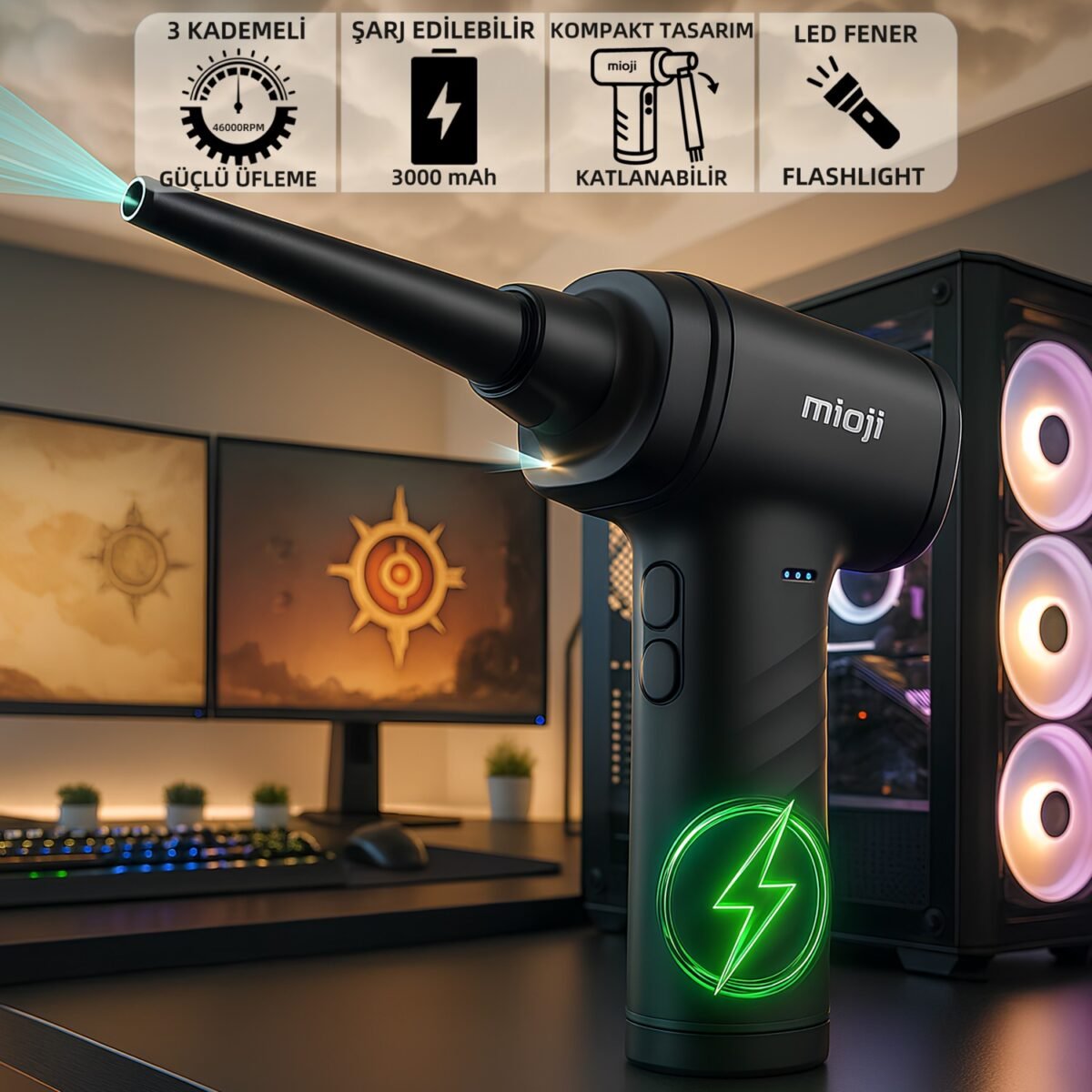 Mioji Mio AD72 3000MAH 46000RPM 3 Kademeli Taşınabilir Araç Hava Üfleme ve Vakum Cihazı - Görsel 1